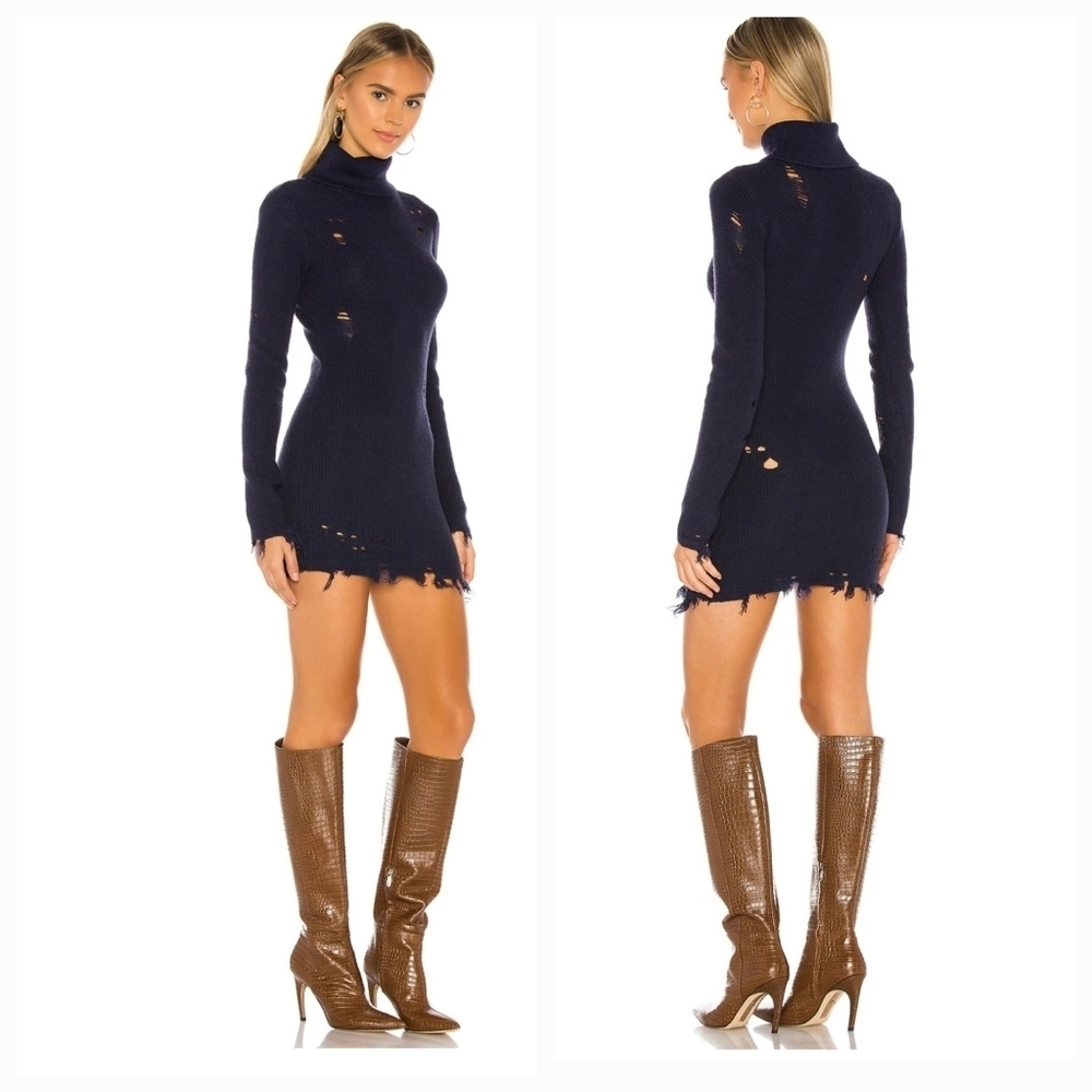 Lovers & Friends Wool Blend Distressed Keeney Sweater Dress Grunge Long Sleeve S